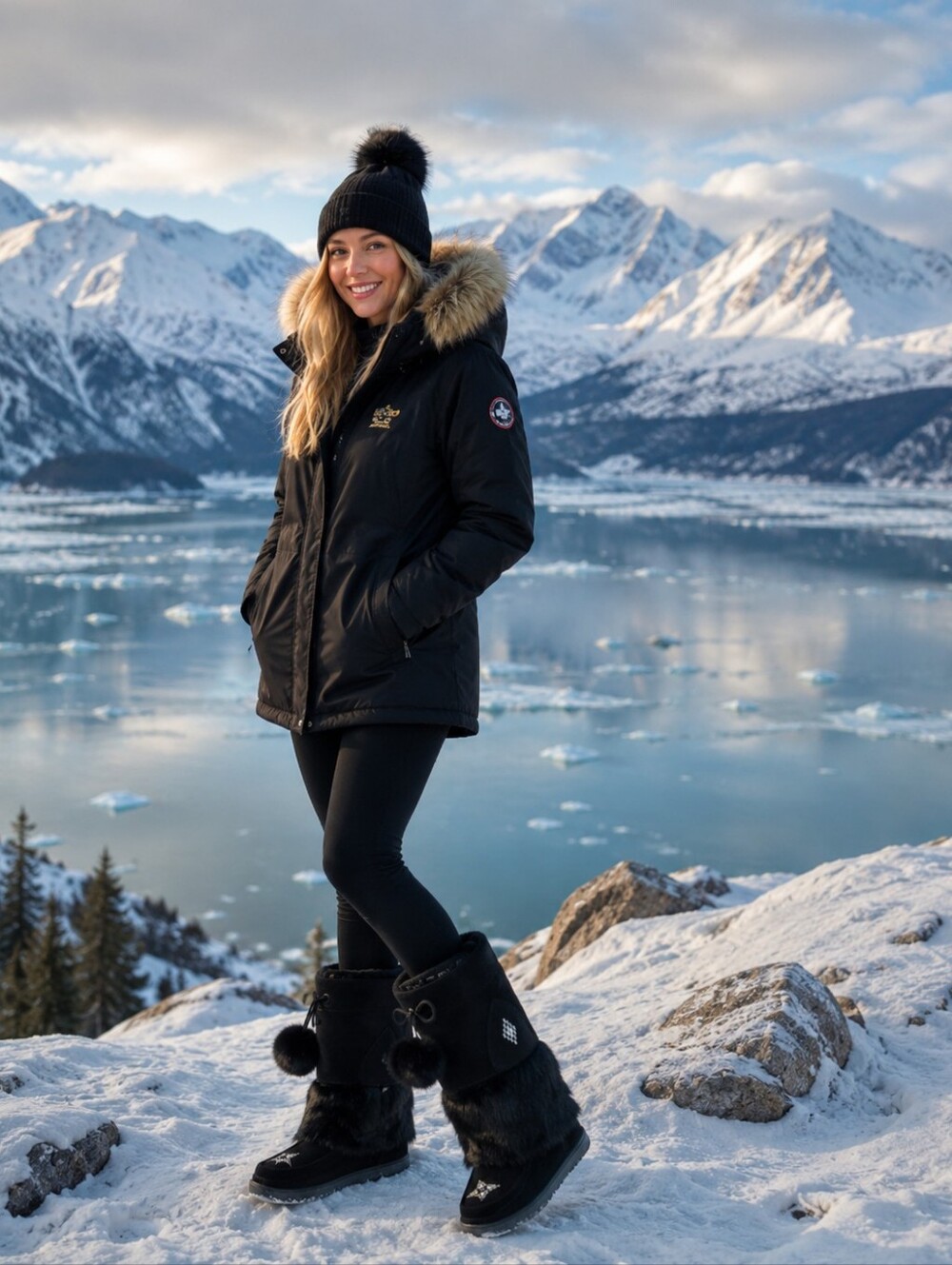 Women's Black Faux Fur Waterproof Mukluk Boots